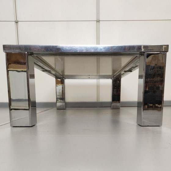 Image 1 of Tavolino da caffè vintage Dewulf Belgochrome in oro e cromo con vetro fumé