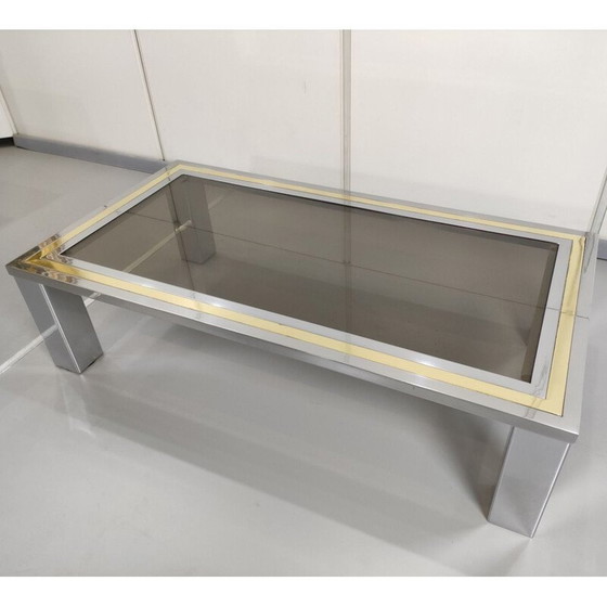 Image 1 of Tavolino da caffè vintage Dewulf Belgochrome in oro e cromo con vetro fumé