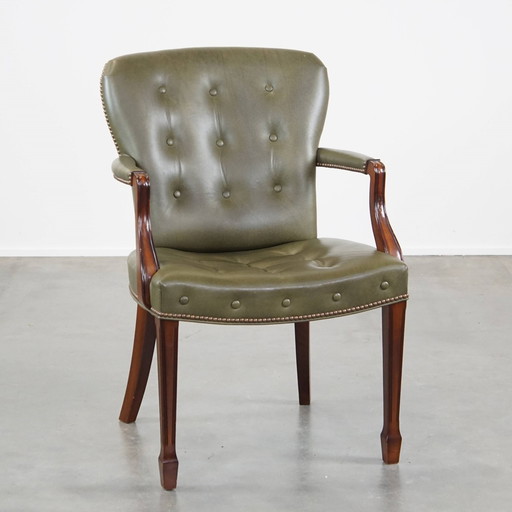 Green Beef Leather Chesterfield Desk/ Side Chair