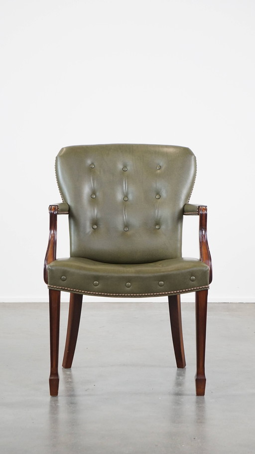 Green Beef Leather Chesterfield Desk/ Side Chair