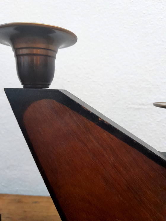 Image 1 of 2X Art Deco Wooden Church Candleholders