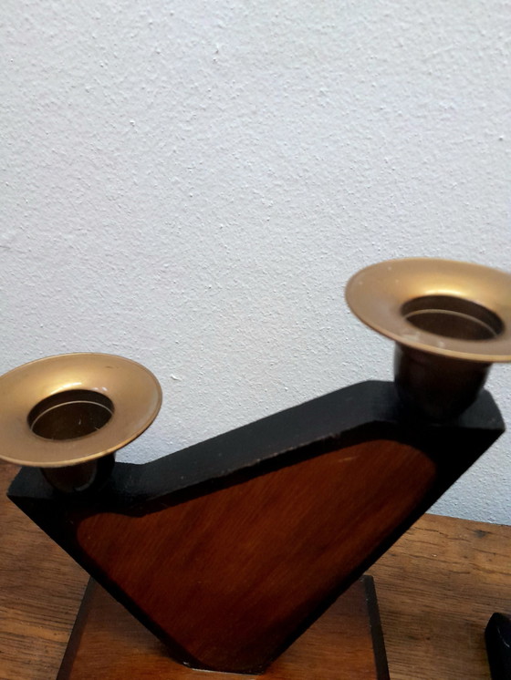 Image 1 of 2X Art Deco Wooden Church Candleholders