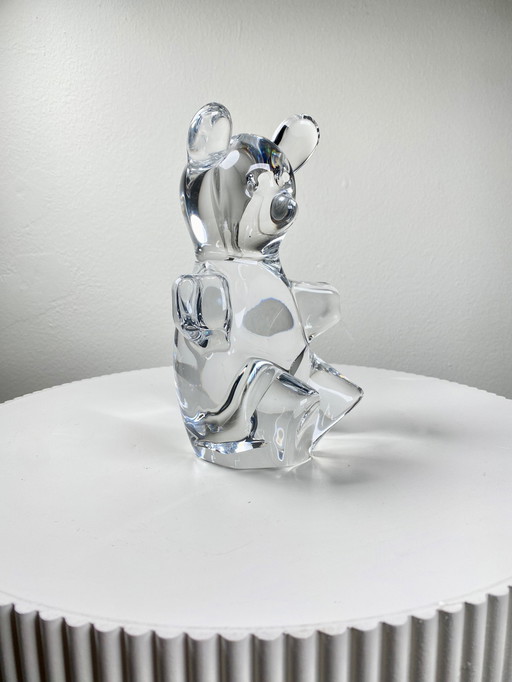 French Daum Crystal Glass Teddy Bear Figurine / Sculpture / Paperweight - Mid-Century Design