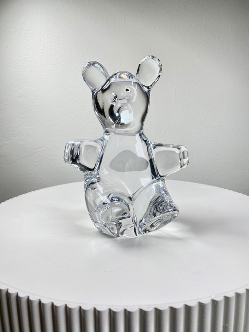 French Daum Crystal Glass Teddy Bear Figurine / Sculpture / Paperweight - Mid-Century Design