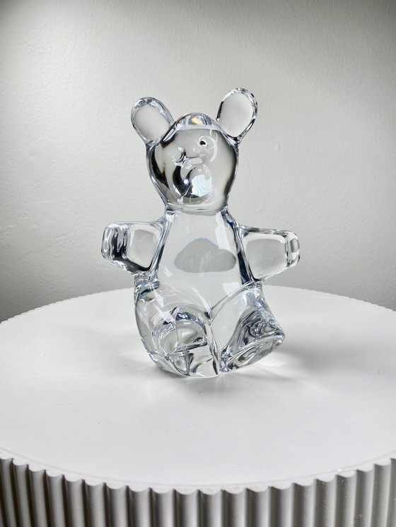 Image 1 of French Daum Crystal Glass Teddy Bear Figurine / Sculpture / Paperweight - Mid-Century Design