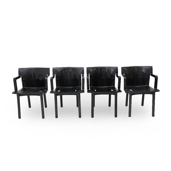 Image 1 of Set of 4 vintage chairs model “4870” in molded black plastic by Anna Castelli for Kartell, Italy 1980