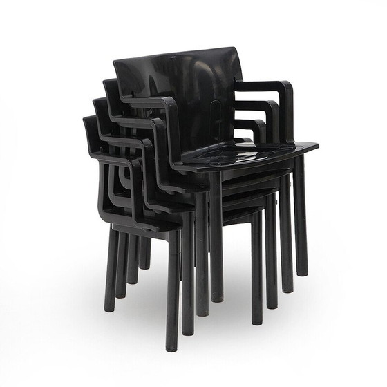 Image 1 of Set of 4 vintage chairs model “4870” in molded black plastic by Anna Castelli for Kartell, Italy 1980