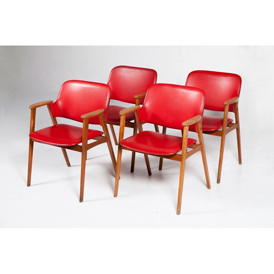 Image 1 of Vintage set of 4 Dining Chairs red by Cees Braakman for Pastoe, 1950s