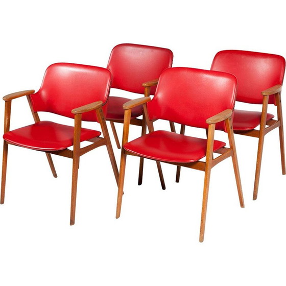 Image 1 of Vintage set of 4 Dining Chairs red by Cees Braakman for Pastoe, 1950s
