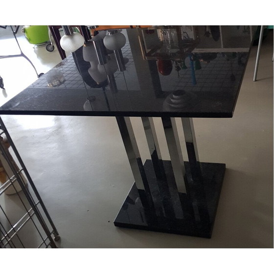 Image 1 of Tavolo vintage in granito nero con gambe cromate e base in granito, anni '80