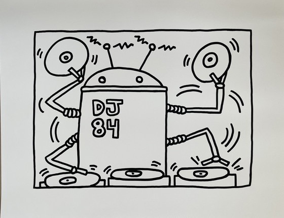 Image 1 of Keith Haring (1958-1990), Dj 84, 1983, Copyright Keith Haring Foundation, Licensed By Artestar New York, Printed In The Uk