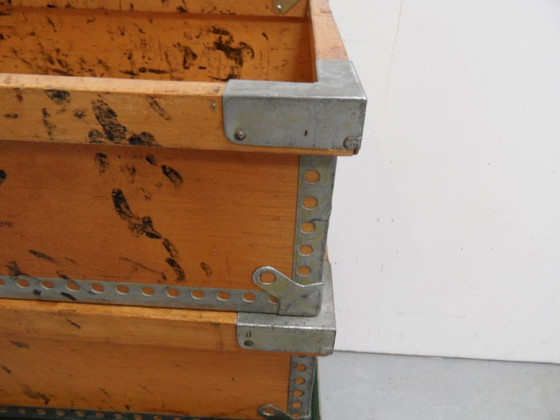 Image 1 of Industrial Storage Rack With Wooden Bins 1960'S