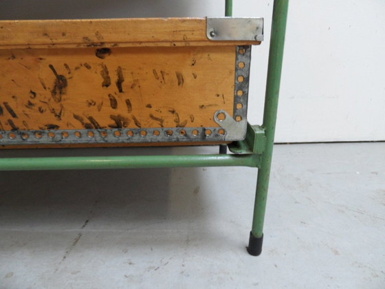 Image 1 of Industrial Storage Rack With Wooden Bins 1960'S