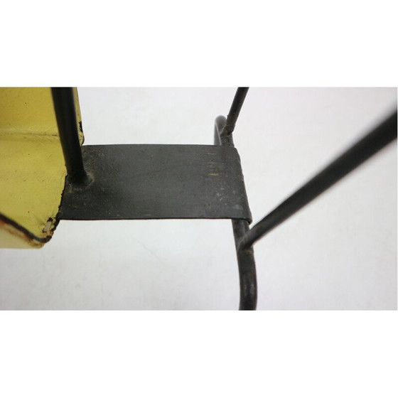 Image 1 of Vintage Yellow Leather and Black Iron Magazine Rack Jacques Adnet  France 1950