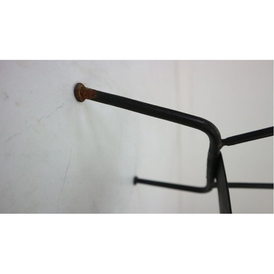 Image 1 of Vintage Yellow Leather and Black Iron Magazine Rack Jacques Adnet  France 1950
