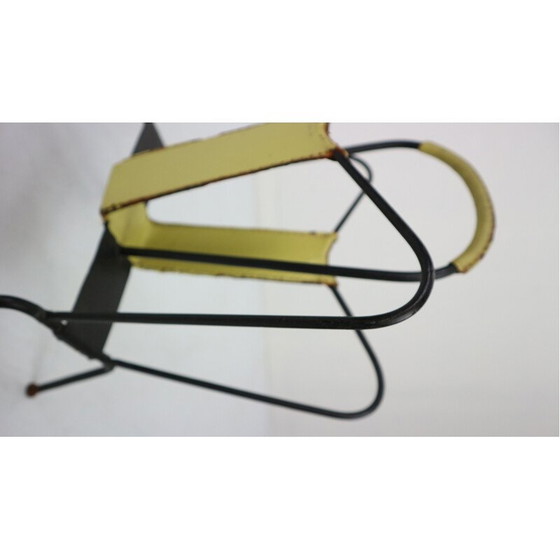 Image 1 of Vintage Yellow Leather and Black Iron Magazine Rack Jacques Adnet  France 1950