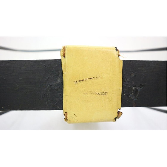 Image 1 of Vintage Yellow Leather and Black Iron Magazine Rack Jacques Adnet  France 1950