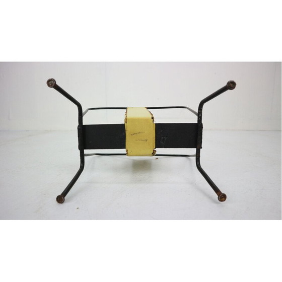 Image 1 of Vintage Yellow Leather and Black Iron Magazine Rack Jacques Adnet  France 1950