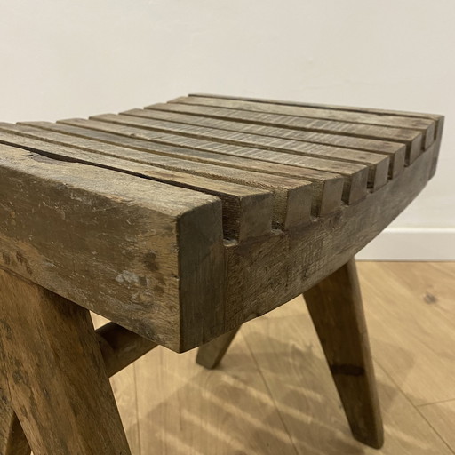 Chandigarh Slatted Wood Stool