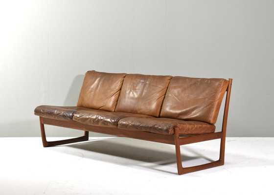 Image 1 of Peter Hvidt & Orla Mølgaard FD130 sofa in Cognac Leather – Denmark, circa 1960