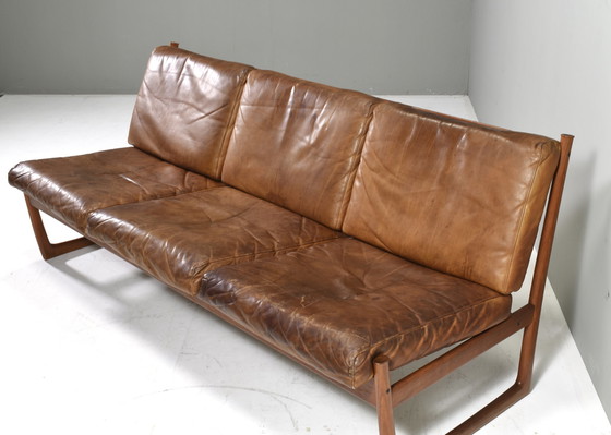 Image 1 of Peter Hvidt & Orla Mølgaard FD130 sofa in Cognac Leather – Denmark, circa 1960