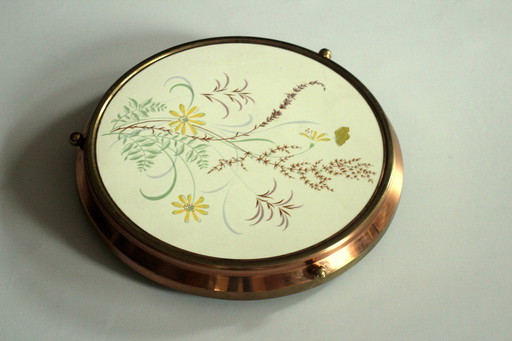 1950S Rotating cake plate with copper mounting Round on foot