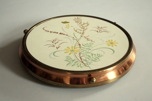 1950S Rotating cake plate with copper mounting Round on foot