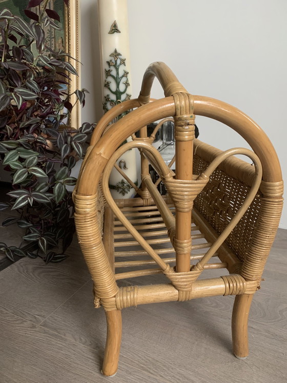 Image 1 of Retro Reading Rack / Magazine Rack Rattan