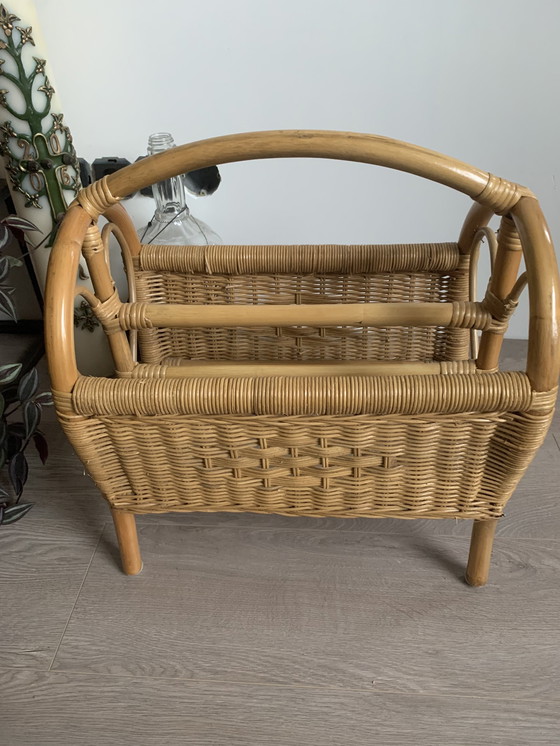 Image 1 of Retro Reading Rack / Magazine Rack Rattan