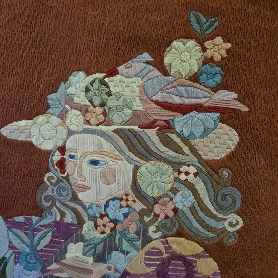 Image 1 of French hand embroidered tapestry