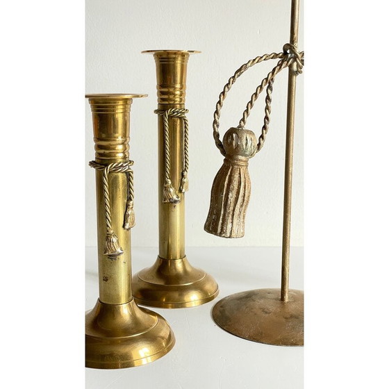 Image 1 of Set of 3 vintage brass bow candlesticks