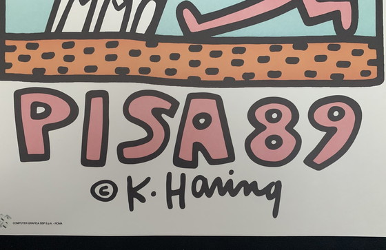 Image 1 of Keith Haring, "Pisa 1989." Lithograph. Beautiful Thick Quality Ivory Paper. In Excellent Condition.