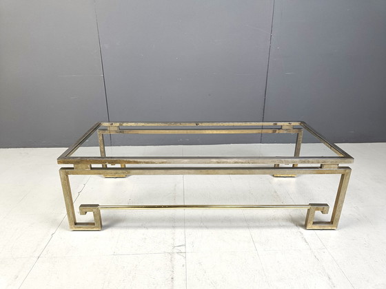 Image 1 of Tavolino da caffè vintage in ottone con chiave greca, anni '70