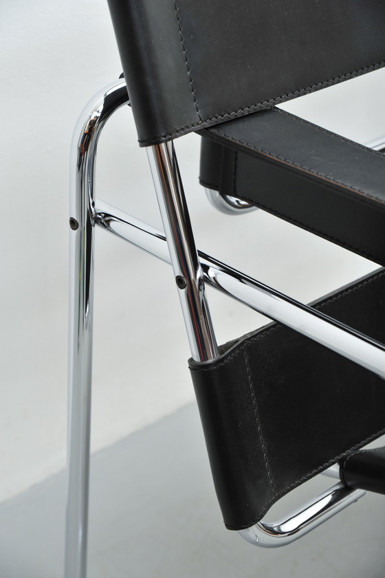 Image 1 of Wassily Armchair B3 Tubular Steel And Leather By Marcel Breuer Bauhaus Design 1925