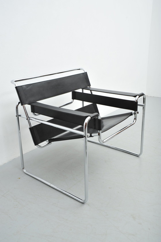 Image 1 of Wassily Armchair B3 Tubular Steel And Leather By Marcel Breuer Bauhaus Design 1925