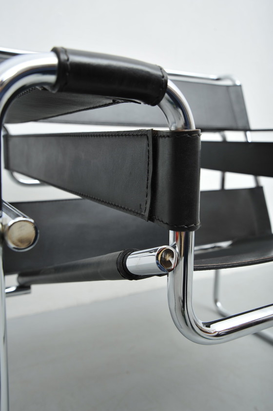 Image 1 of Wassily Armchair B3 Tubular Steel And Leather By Marcel Breuer Bauhaus Design 1925