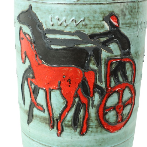 Image 1 of Rare Scheurich Vase Xl Horse Chariot