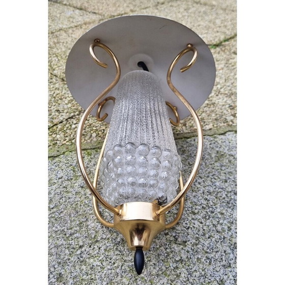 Image 1 of Lampada a sospensione vintage in vetro spesso e ottone, 1950