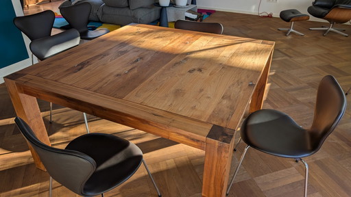 Solid walnut dining table extendable- Scholtissek 140 X 140 Cm (Max 230 Cm)