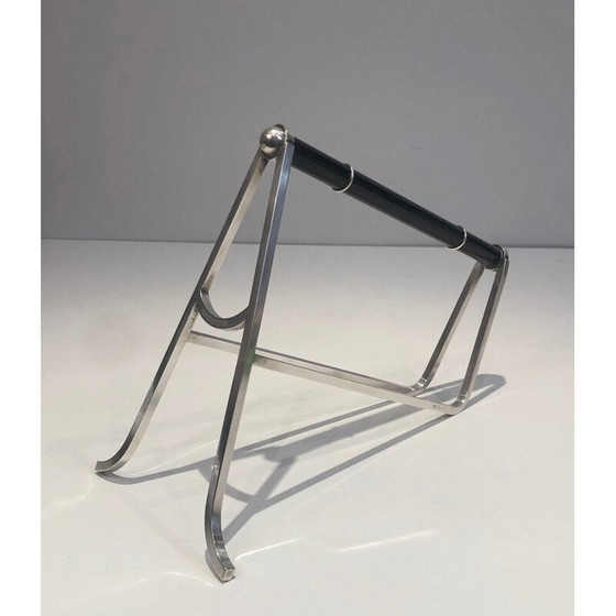 Image 1 of Vintage bottle holder in silver metal and Chinese lacquer by Jacques Adnet and Christofle, France 1950