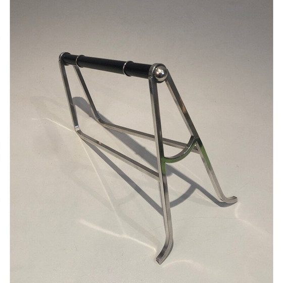 Image 1 of Vintage bottle holder in silver metal and Chinese lacquer by Jacques Adnet and Christofle, France 1950