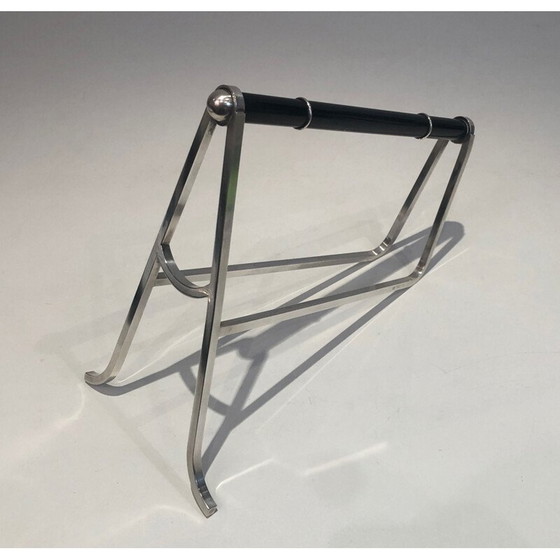 Image 1 of Vintage bottle holder in silver metal and Chinese lacquer by Jacques Adnet and Christofle, France 1950