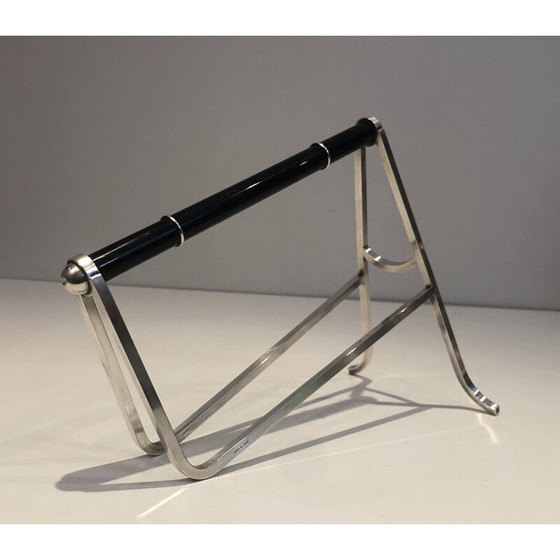 Image 1 of Vintage bottle holder in silver metal and Chinese lacquer by Jacques Adnet and Christofle, France 1950