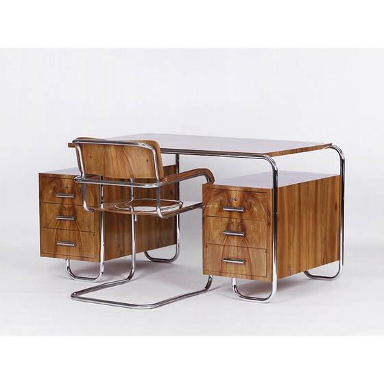 Image 1 of Vintage desk with tubular steel chair by Gottwald and Slezak, 1930s