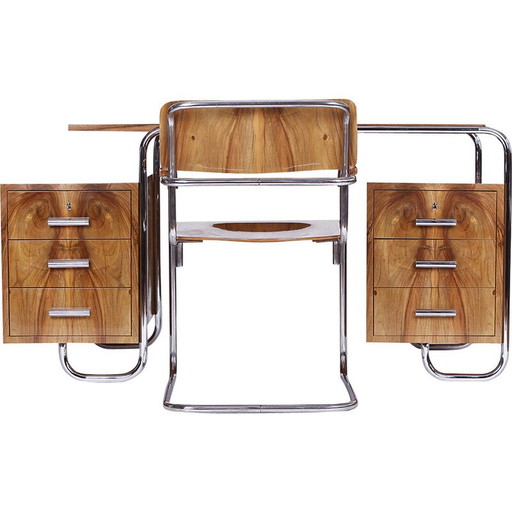 Vintage desk with tubular steel chair by Gottwald and Slezak, 1930s