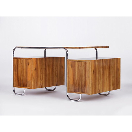 Vintage desk with tubular steel chair by Gottwald and Slezak, 1930s