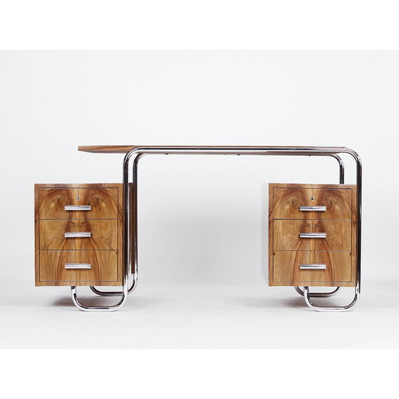 Image 1 of Vintage desk with tubular steel chair by Gottwald and Slezak, 1930s