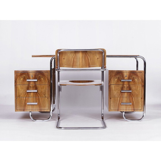 Image 1 of Vintage desk with tubular steel chair by Gottwald and Slezak, 1930s