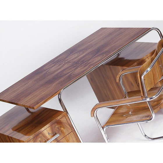Image 1 of Vintage desk with tubular steel chair by Gottwald and Slezak, 1930s