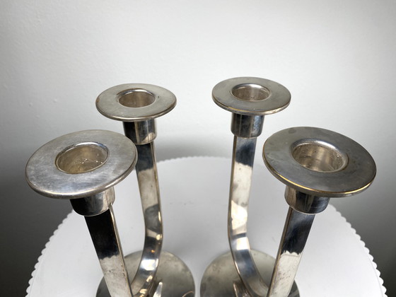 Image 1 of 2 X German Wmf Silver Plated Candelabra / Two-Flame Candle Holders - Minimalist Art Deco Style